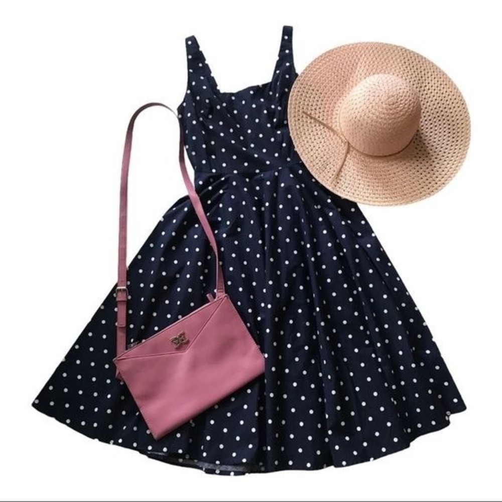BAILEY BLUE Dress Summer Blue & White Polka Dot Fit & Flare Size S - Picture 1 of 5